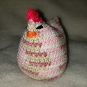 Crocheted Farmhouse Chicken Toy - Pink and Cream